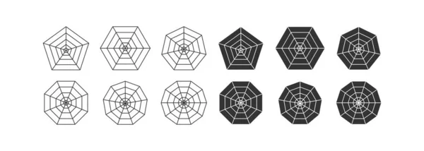 Leeres Fünfeck Radardiagramm Symbol Gesetzt Radar Spinnendiagramm Vorlage Illustration Symbol — Stockvektor