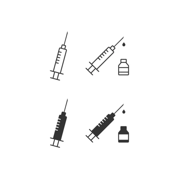 射出アイコン ワクチンと注射器のイラストのシンボル 標識薬ベクトルフラット — ストックベクタ