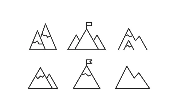 Montañas Conjunto Iconos Línea Símbolo Ilustración Colina Bandera Signo Victoria — Vector de stock