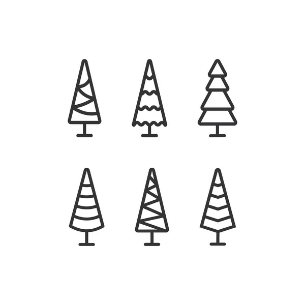 树线图标设置 圣诞树图解符号 签署松树向量平面 — 图库矢量图片