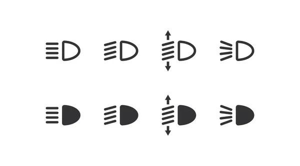 Zestaw Ikon Linii Reflektorów Symbol Ilustracji Światła Samochodowego Podpisz Dastboard — Wektor stockowy