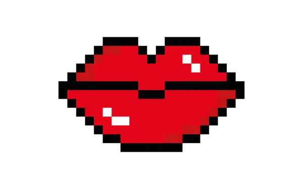Pixel Lippen Icoon Kiss Logo Illustratie Symbool Teken Bit Mond — Stockvector