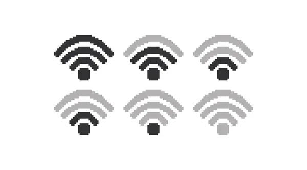 Conjunto Iconos Señal Wifi Pixel Símbolo Ilustración Inalámbrica Internet Bits — Archivo Imágenes Vectoriales