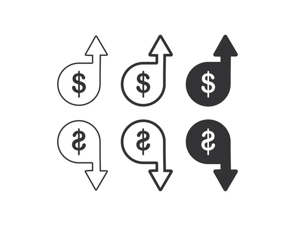 Minska Och Öka Dollarikonen Set Illustrationssymbol För Investerare Registrera Kurs — Stock vektor