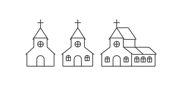 キリスト教会のアイコンセット 神の家のイラストのシンボル サインチャペルベクトルフラット — ストックベクタ