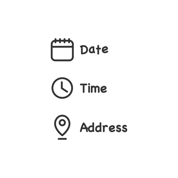 Date and time location address icon. Calendar, clock, location illustration symbol. Sign event data vector desing.