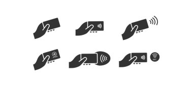 Contactless payment icon set. Credit card and hand tap pay wave illustraton symbol. Sign nfc vector flat. clipart