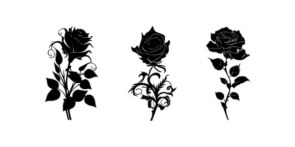 Icono Rosa Negra Diseño Del Conjunto Ilustración Vectorial — Archivo Imágenes Vectoriales