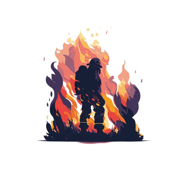 火のアイコン上の消防士 ベクターイラストデザイン — ストックベクタ