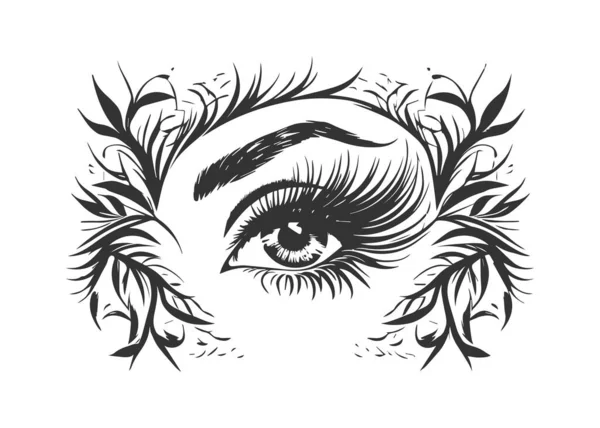 Handgezeichnete Frau Luxuriöses Auge Mit Perfekt Geformten Symbol Vektorillustration — Stockvektor