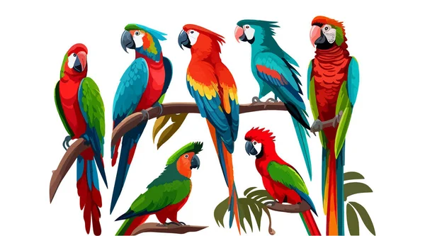 Eine Reihe Von Papageien Vektorillustration — Stockvektor