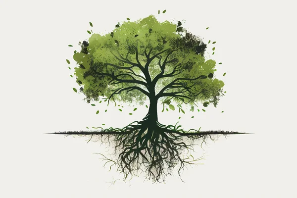 Árvore Com Raízes Desenho Ilustração Vetorial — Vetor de Stock