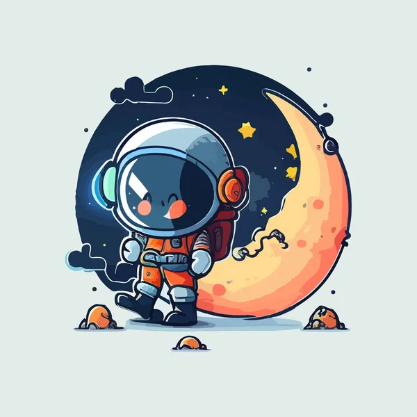 Sickle Moon Çizgi Filmiyle Sevimli Astronot Vektör Illüstrasyon Tasarımı — Stok Vektör