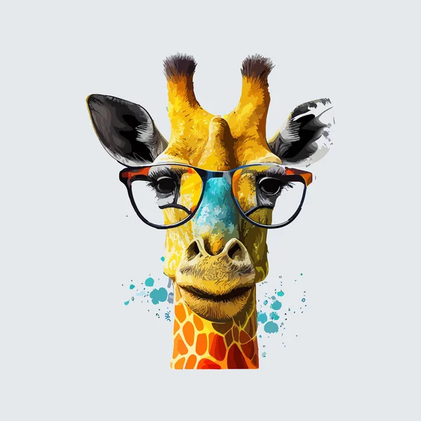 Parlak Renkli Gözlüklü Zürafa Portresi Vektör Illüstrasyon Tasarımı — Stok Vektör