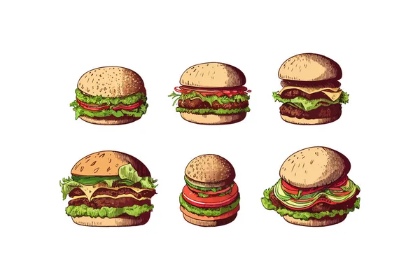 Zestaw Ikon Hamburgerów Projekt Ilustracji Wektorowej — Wektor stockowy