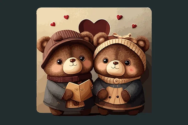 Влюблённые Медведи Стоят Открытками Векторная Иллюстрация — стоковый вектор