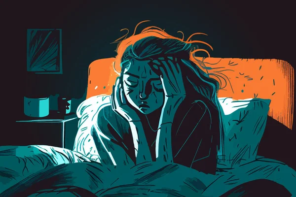 Yatakta Hasta Bir Kız Var Vektör Ayıklaması — Stok Vektör