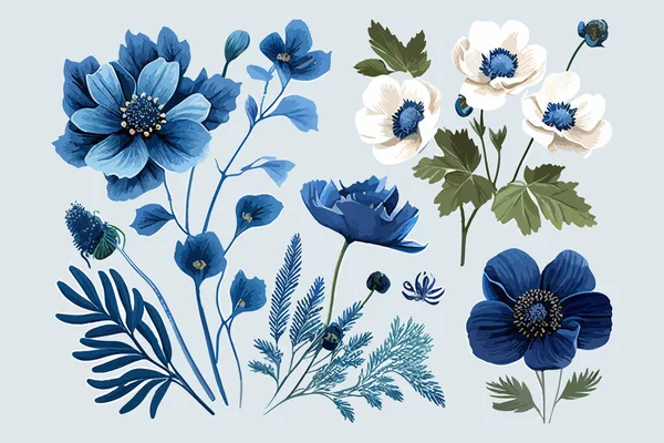 Ilustración Flores Azules Diseño Vectores — Vector de stock