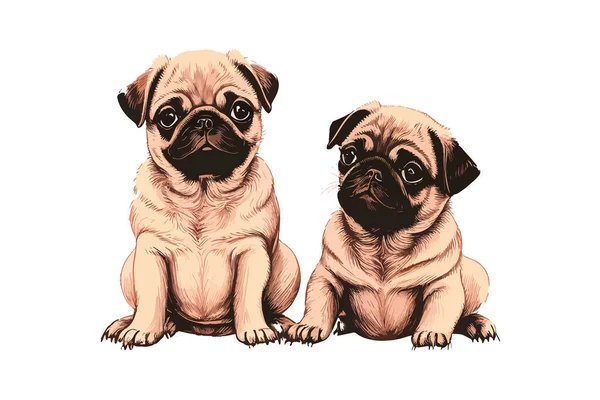 Adorable Beige Pug Puppies Posters Vector Illustration Desing — Stock Vector
