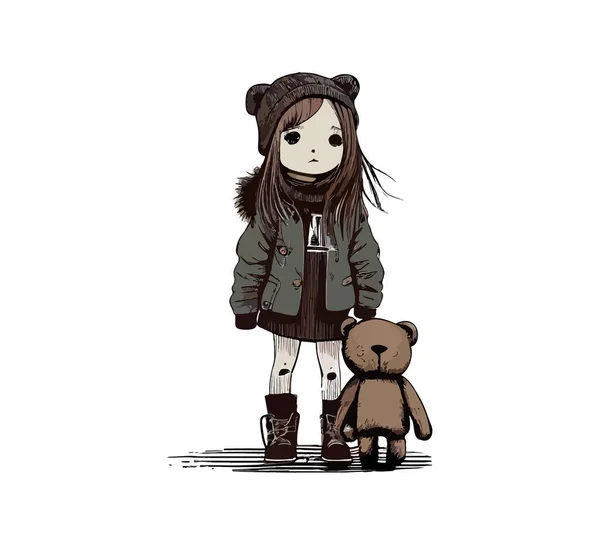 stock vector Grunge girl with teddy bear. Vector illustration desing.