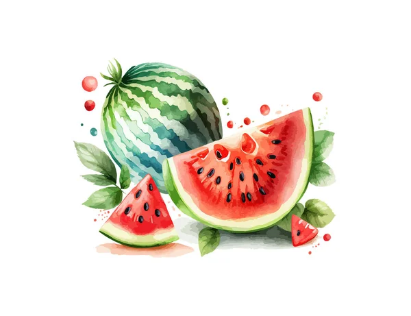 Met Hand Getekend Aquarel Schilderen Van Watermeloenen Vector Illustratie Desing — Stockvector