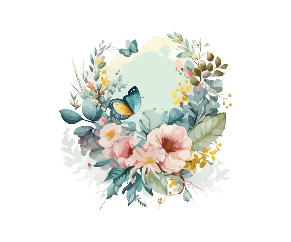 Grinalda Floral Aquarela Desenho Ilustração Vetorial — Vetor de Stock