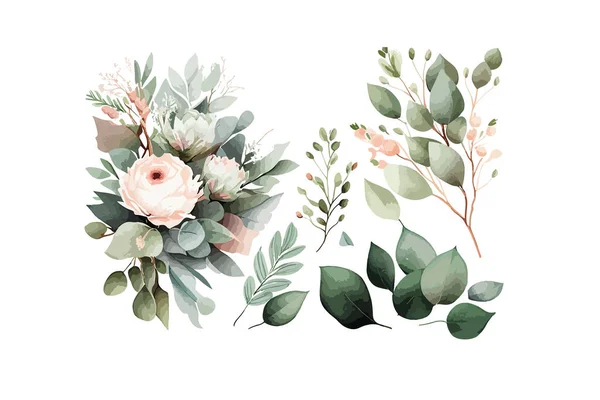 Aquarell Blumenstrauß Set Vorhanden Vektor Illustrationsdesign — Stockvektor