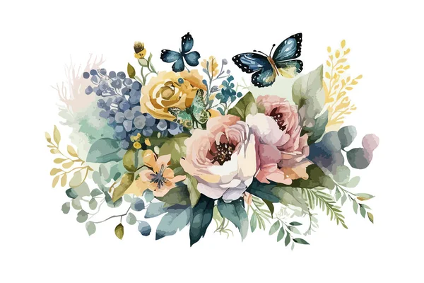 Bouquet Floral Aquarelle Illustration Vectorielle — Image vectorielle