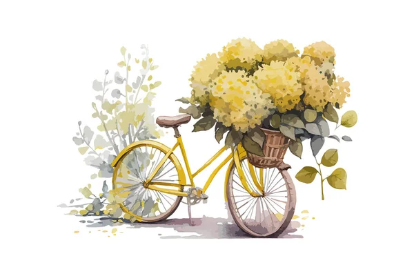 Acuarela Una Bicicleta Amarilla Con Flor Diseño Ilustración Vectorial — Archivo Imágenes Vectoriales