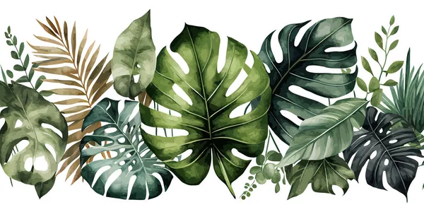 Green Tropical Leaves White Background Vector Illustration Desing — Stock Vector