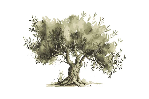 Olive Tree Vector Illustration Hand Drawn Watercolor Vector Illustration Desing — Stock Vector