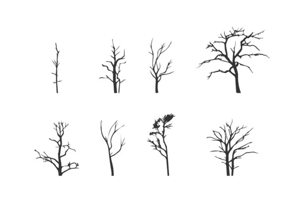 Baumsilhouette Ohne Blätter Icon Set Vektorillustration — Stockvektor
