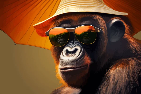 戴着太阳镜和帽子的猴子 矢量图解设计 — 图库矢量图片