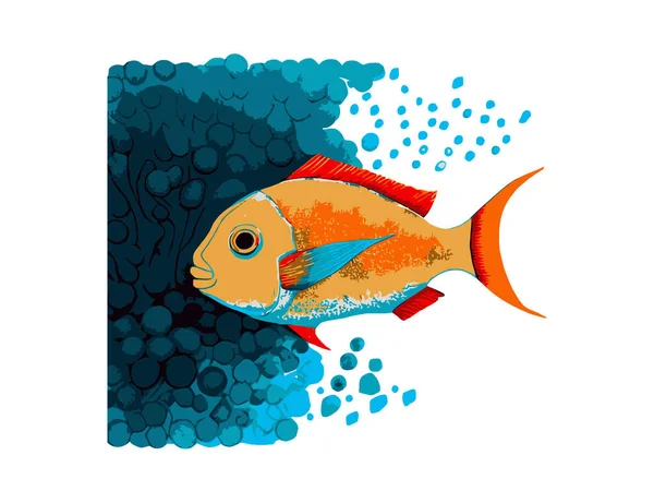 Ένοιωσα Μια Παιδική Ζωγραφιά Ψαριών Απενεργοποίηση Εικονογράφησης Διανύσματος — Διανυσματικό Αρχείο