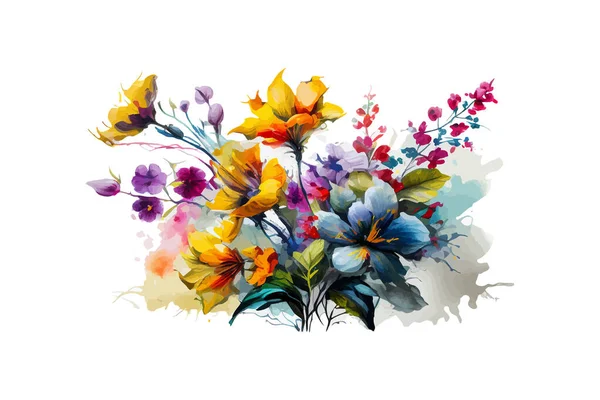 Jardín Pintado Óleo Flores Colores Diseño Ilustración Vectorial — Vector de stock