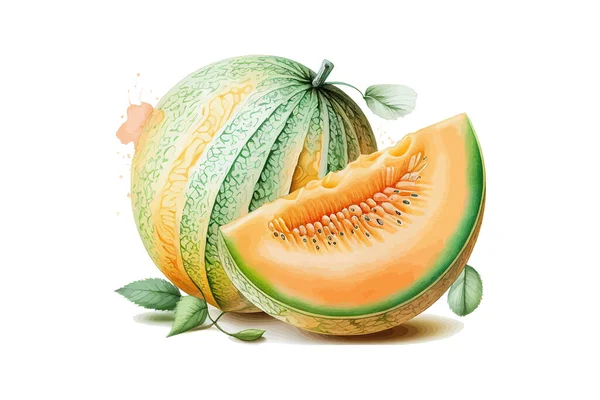 Melon Watercolor Vector Illustration Desing — Stock Vector