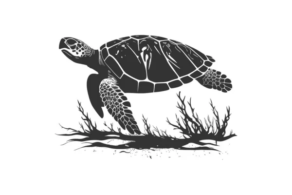 Силуэт Черной Черепахи Векторное Отображение Иллюстраций — стоковый вектор
