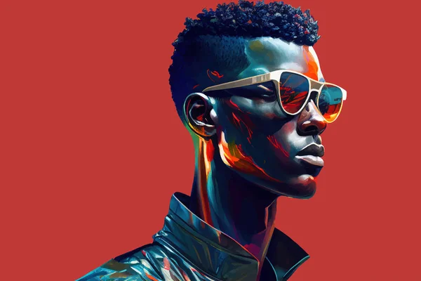 Afrikanischer Mann Mit Sonnenbrille Vektor Illustratiion Desing — Stockvektor