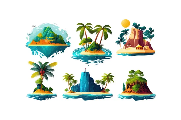 Ilha Tropical Oceano Marinho Desenho Ilustração Vetorial — Vetor de Stock