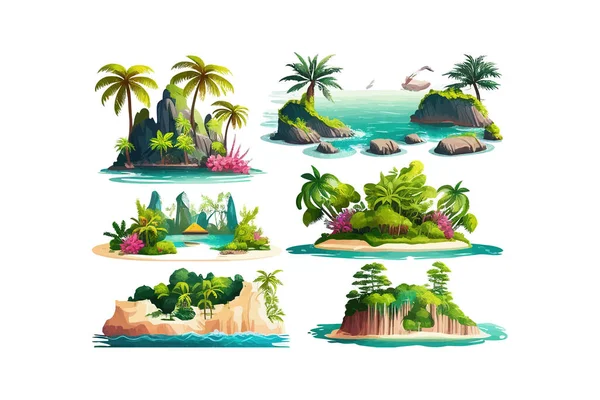 Pulau Tropis Laut Set Laut Ilustrasi Vektor Desing - Stok Vektor