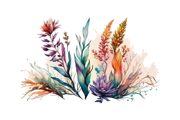 Ruggengraat Van Prachtige Bloemen Aquarel Vector Illustratie Desing — Stockvector