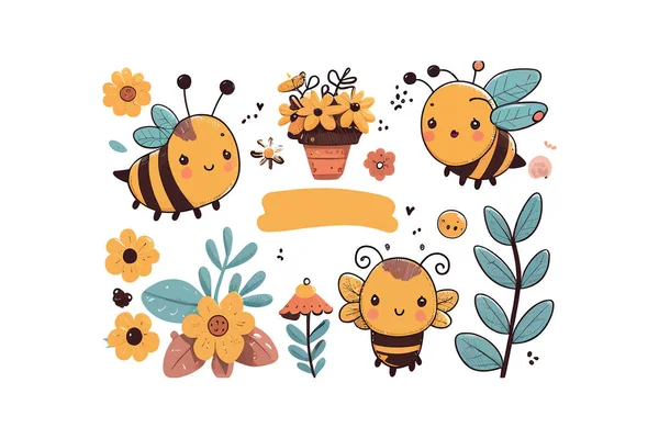 Pszczoła Kreskówkowa Ilustracja Wektora — Wektor stockowy