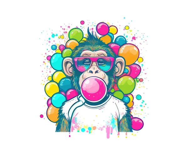 Macaco Engraçado Óculos Arco Íris Bolhas Desenho Ilustração Vetorial —  Vetores de Stock