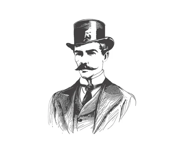 Portrait English Gentleman Mustache Vector Illustration Desing — Stock Vector