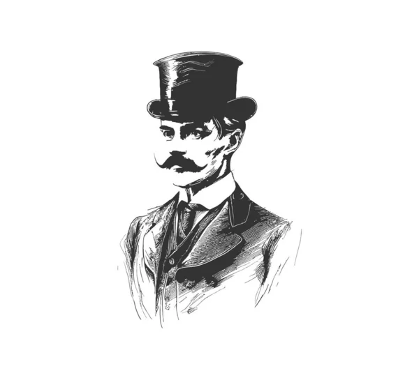 Porträt Eines Englischen Gentleman Mit Schnurrbart Vektorillustration — Stockvektor
