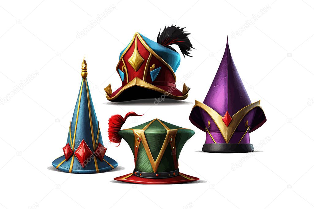 Jester or fool hat set. Vector illustration desing.