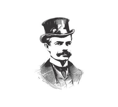 Bıyıklı bir İngiliz beyefendinin portresi. Vektör illüstrasyonunu ayıklama.