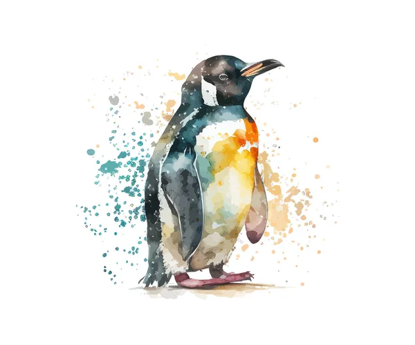 Acquerello Pinguino Illustrazione Vettoriale Desing — Vettoriale Stock