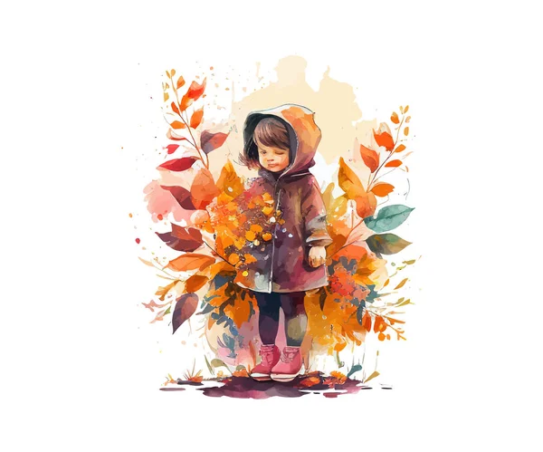 Menina Aquarela Floral Outono Desenho Ilustração Vetorial —  Vetores de Stock