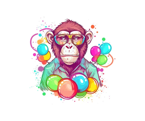 Vtipná Opice Duhových Brýlích Bublinkách Popisování Vektorové Ilustrace — Stockový vektor